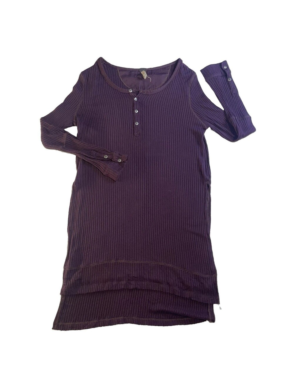 Free People Gwen Tunic Top XS Dark Plum Ribbed Henley Hi Low Long Sleeve